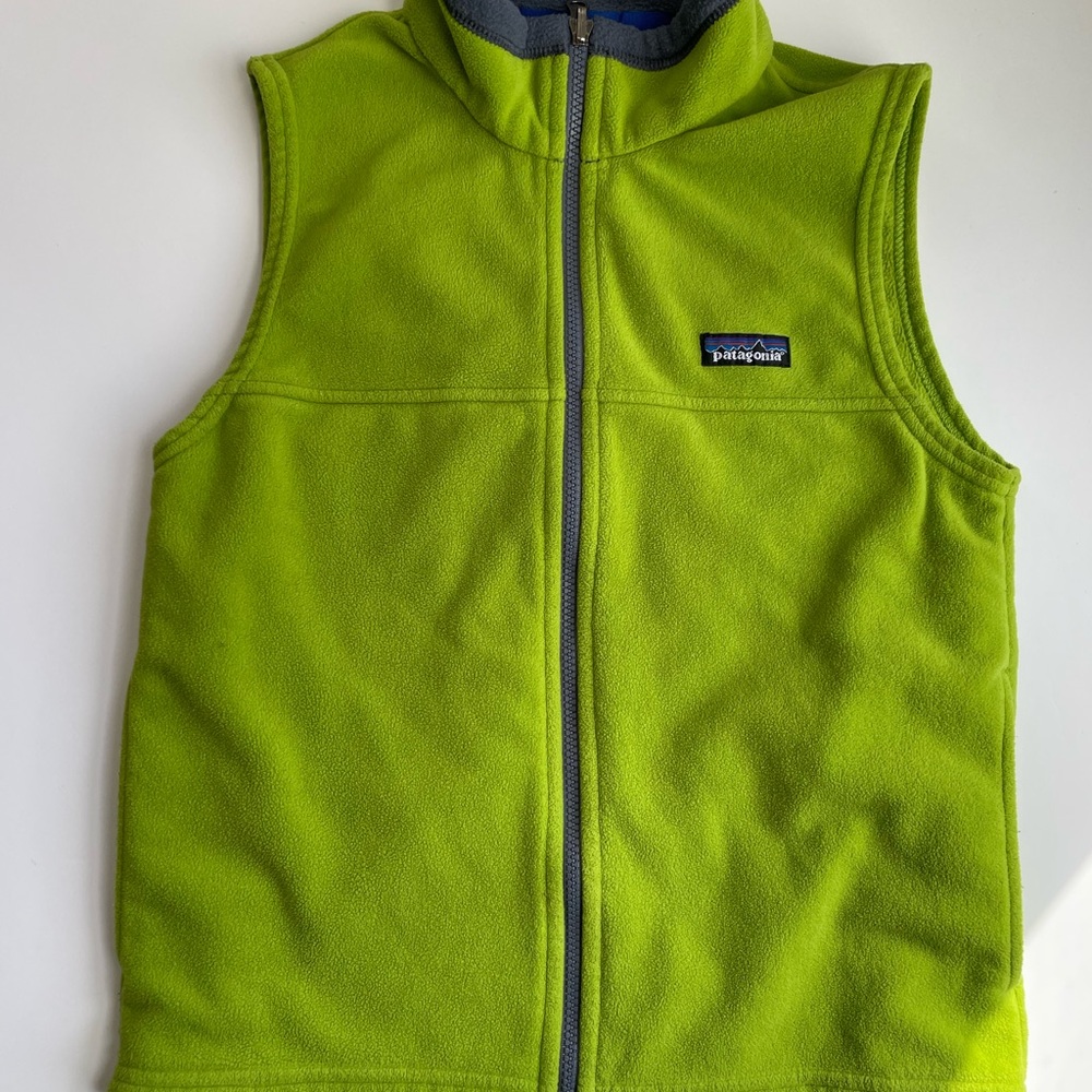 Vintage Patagonia Neon Green Fleece Vest - Made in USA. Kids medium, size 10!